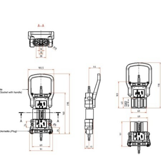 Forklift Traksiyoner Akü 160A Kontaklı Erkek Soket resmi